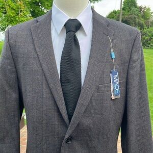.*NWT* Cam Newton Charcoal Blazer w/Tan & Blue Windowpane Pattern Men's Size 44L